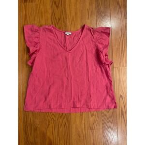Rails Women's Pink Organic Cotton Ruffle Sleeve V-Neck Top